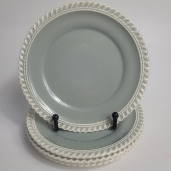 FOUR Harker Pottery Chesterton Gray Bread Plates Gadroon White Edge - Picture 1 of 13